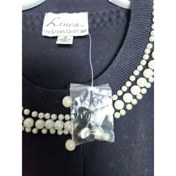 NWOT Linea by Louis Dell'Olio Black w/ White Pearls Cotton Button Up Cardigan 1X - Picture 5 of 8